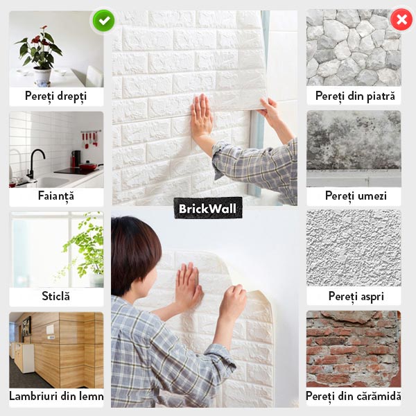 TAPET 3D AUTOADEZIV IMPERMEABIL PENTRU ÎNTREȚINERE UȘOARĂ BRICKWALL® (77 cm x 70 cm)